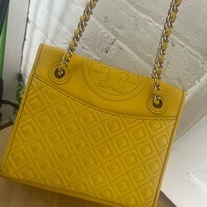 Tory Burch Yellow Quilted Chain Shoulder Bag